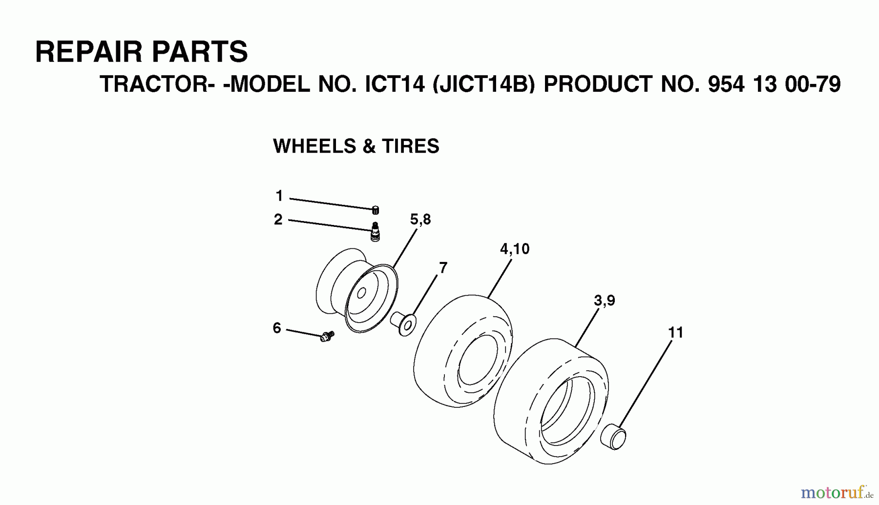 Jonsered Rasen und Garten Traktoren ICT14 (JICT14B, 954130079) - Jonsered Lawn & Garden Tractor (2002-02) WHEELS TIRES