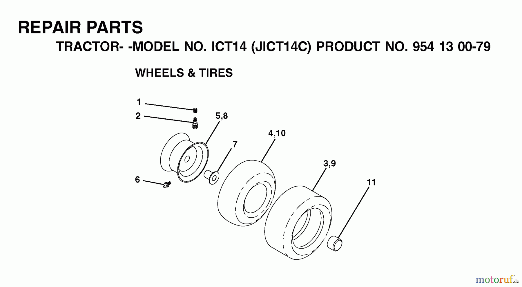 Jonsered Rasen und Garten Traktoren ICT14 (JICT14C, 954130079) - Jonsered Lawn & Garden Tractor (2002-06) WHEELS TIRES