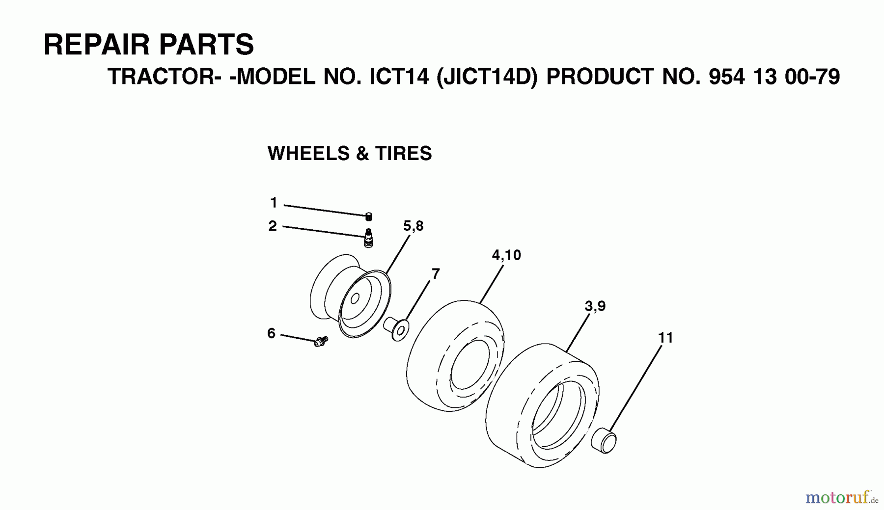Jonsered Rasen und Garten Traktoren ICT14 (JICT14D, 954130079) - Jonsered Lawn & Garden Tractor (2002-06) WHEELS TIRES