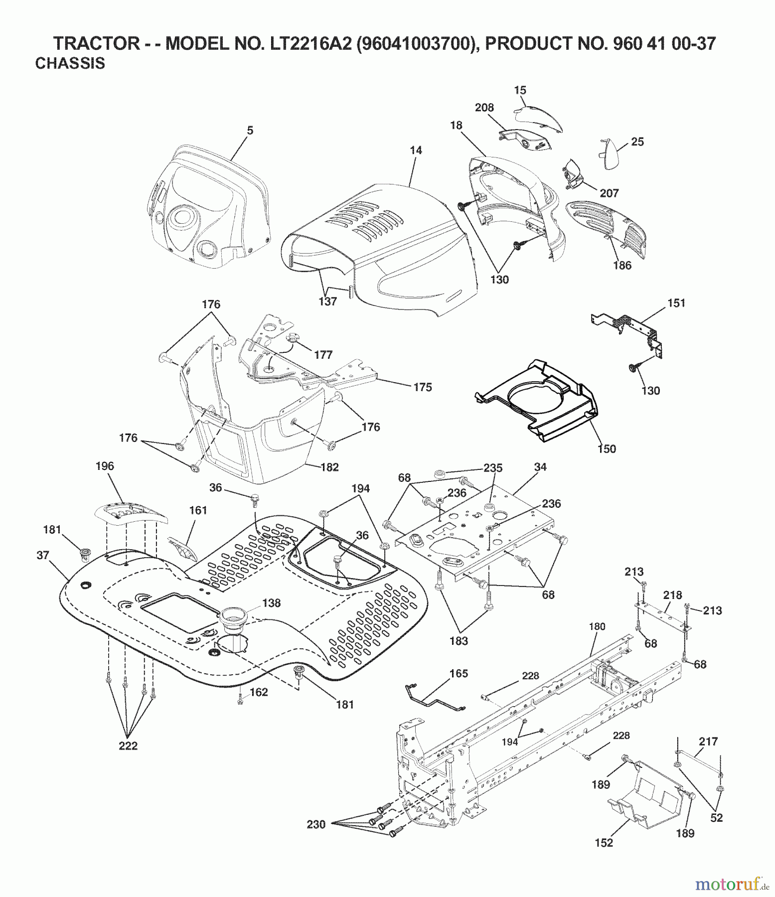 Jonsered Rasen und Garten Traktoren LT2216 A2 (96041003700) - Jonsered Lawn & Garden Tractor (2007-03) CHASSIS ENCLOSURES
