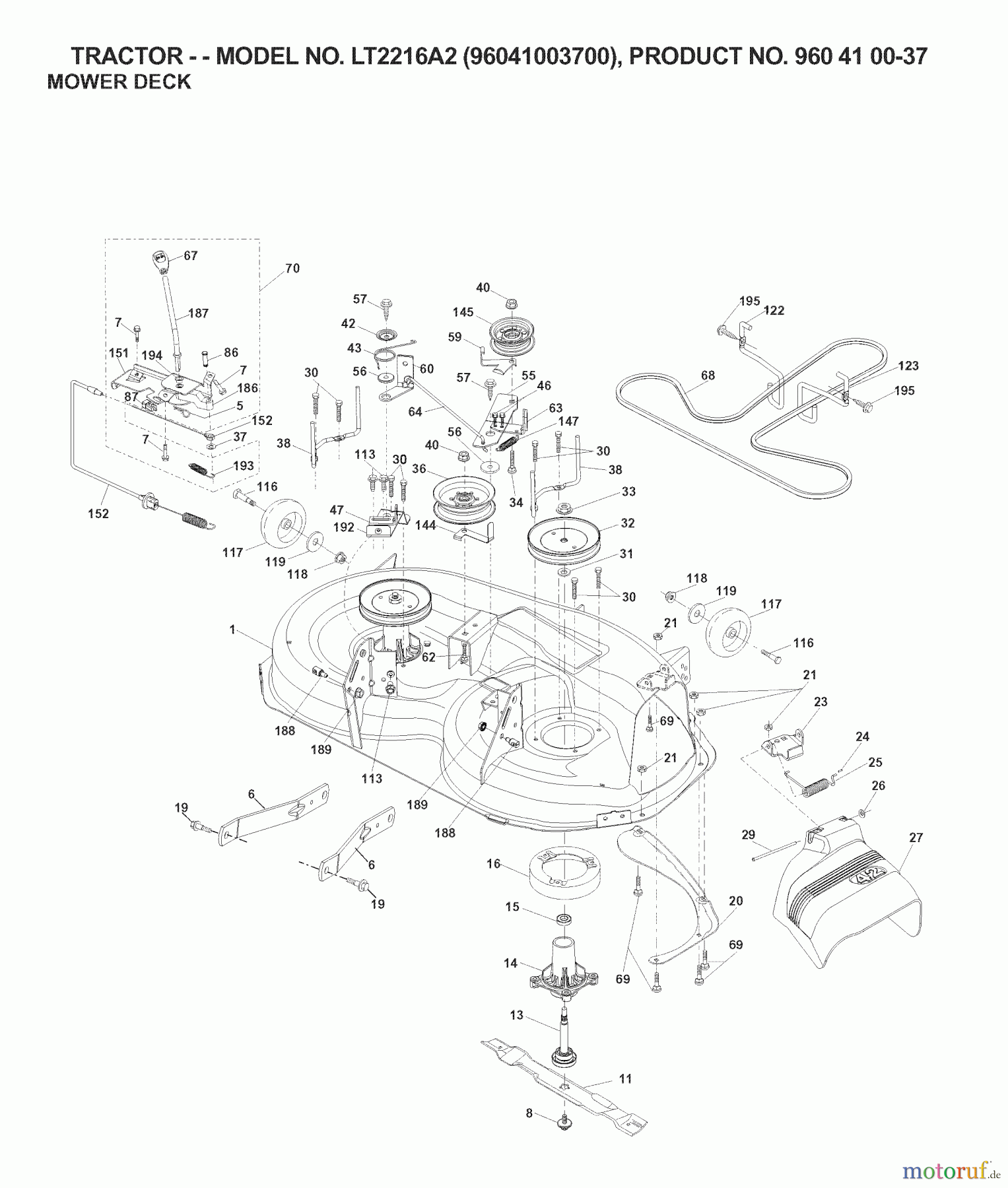 Jonsered Rasen und Garten Traktoren LT2216 A2 (96041003700) - Jonsered Lawn & Garden Tractor (2007-03) MOWER DECK / CUTTING DECK