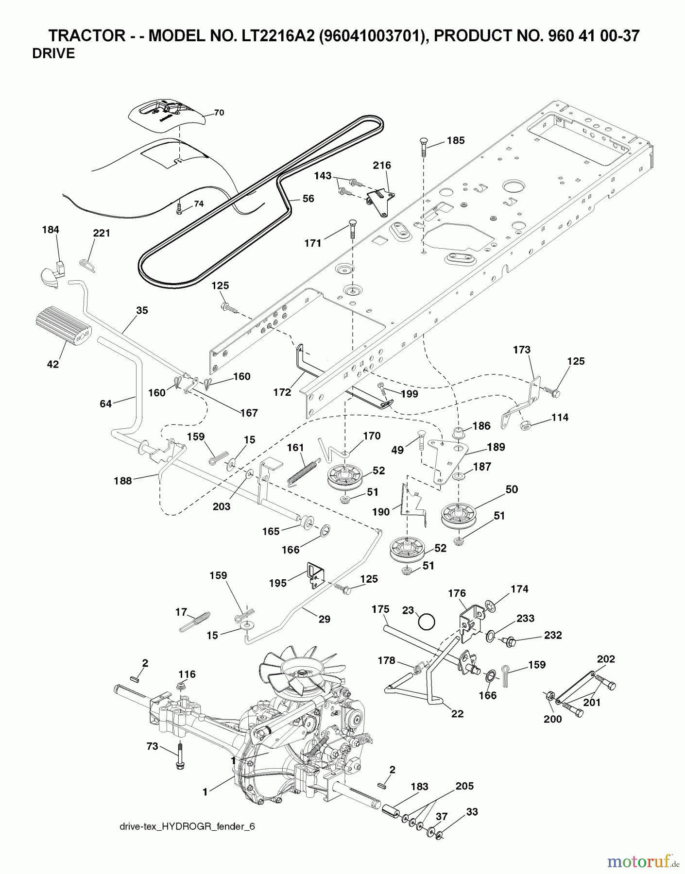  Jonsered Rasen  und Garten Traktoren LT2216 A2 (96041003701) - Jonsered Lawn & Garden Tractor (2007-05) DRIVE