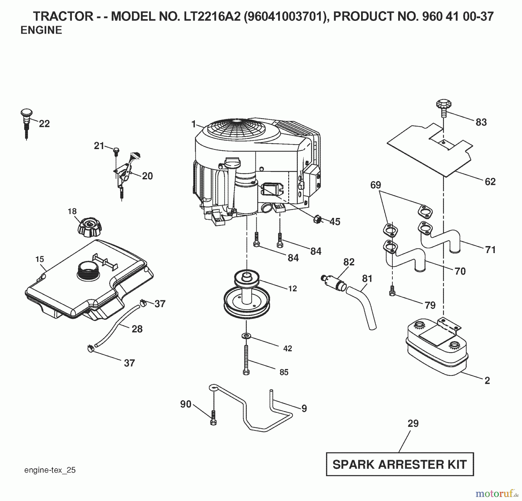 Jonsered Rasen und Garten Traktoren LT2216 A2 (96041003701) - Jonsered Lawn & Garden Tractor (2007-05) ENGINE