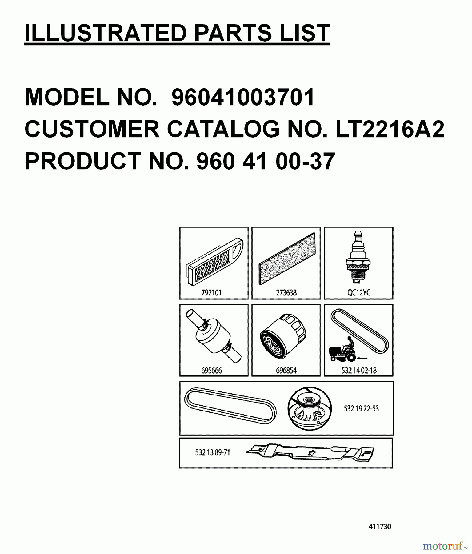 Jonsered Rasen und Garten Traktoren LT2216 A2 (96041003701) - Jonsered Lawn & Garden Tractor (2007-05) FREQUENTLY USED PARTS