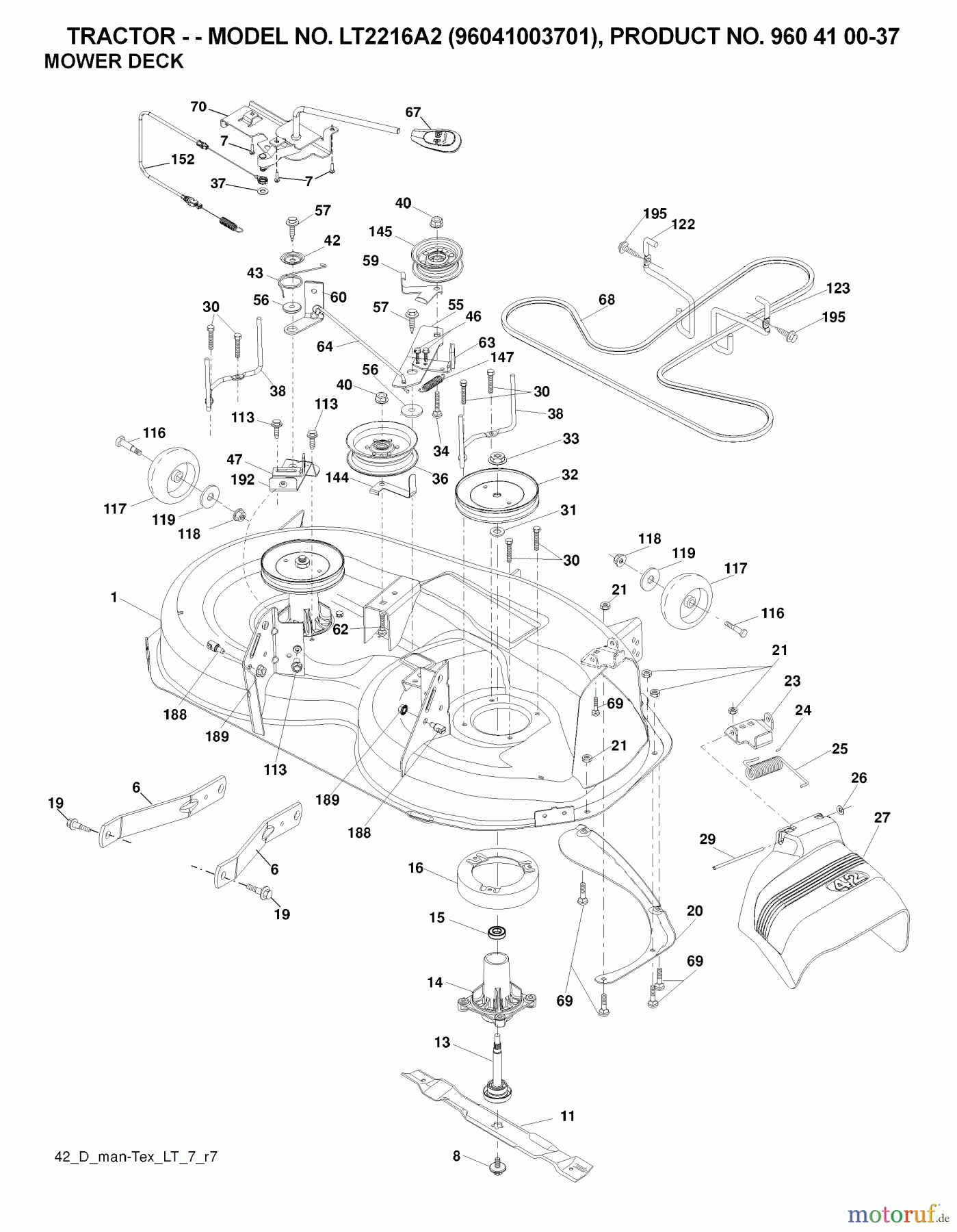 Jonsered Rasen und Garten Traktoren LT2216 A2 (96041003701) - Jonsered Lawn & Garden Tractor (2007-05) MOWER DECK / CUTTING DECK