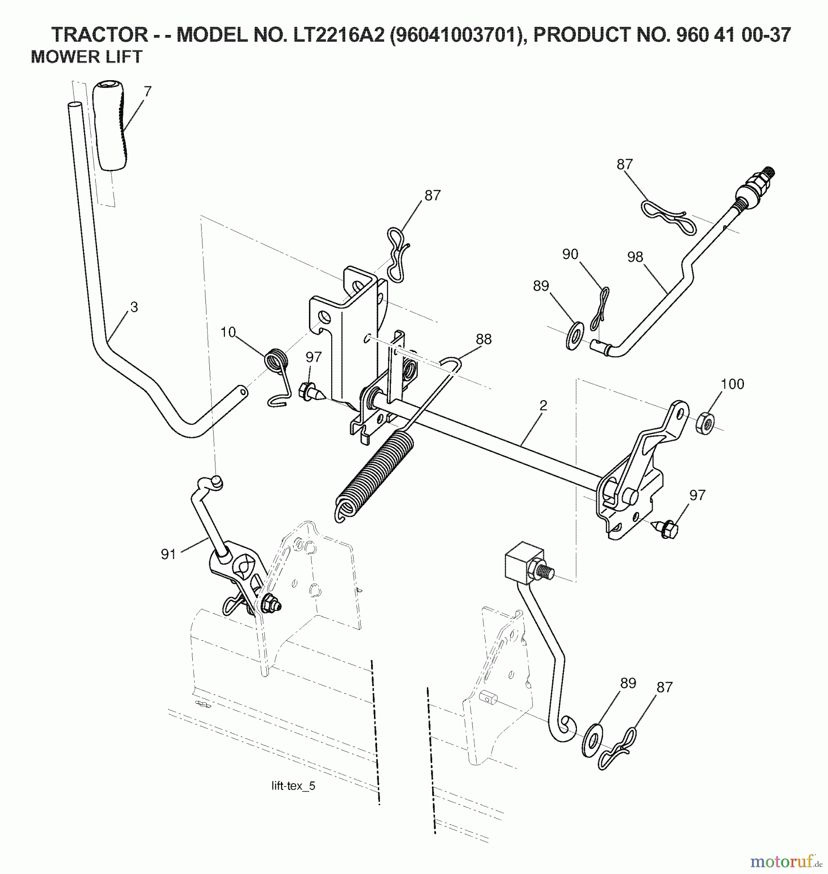 Jonsered Rasen und Garten Traktoren LT2216 A2 (96041003701) - Jonsered Lawn & Garden Tractor (2007-05) MOWER LIFT / DECK LIFT