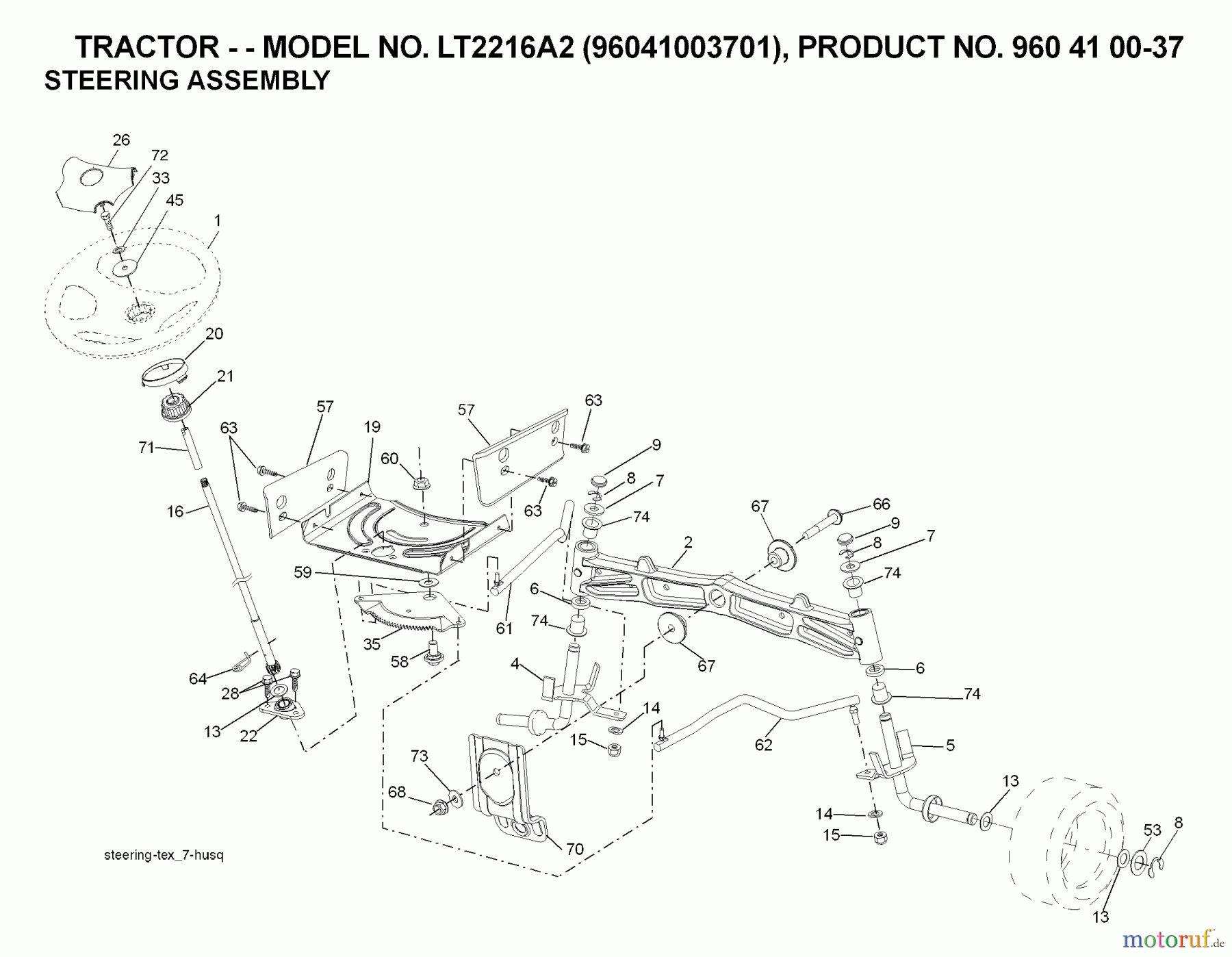 Jonsered Rasen und Garten Traktoren LT2216 A2 (96041003701) - Jonsered Lawn & Garden Tractor (2007-05) STEERING