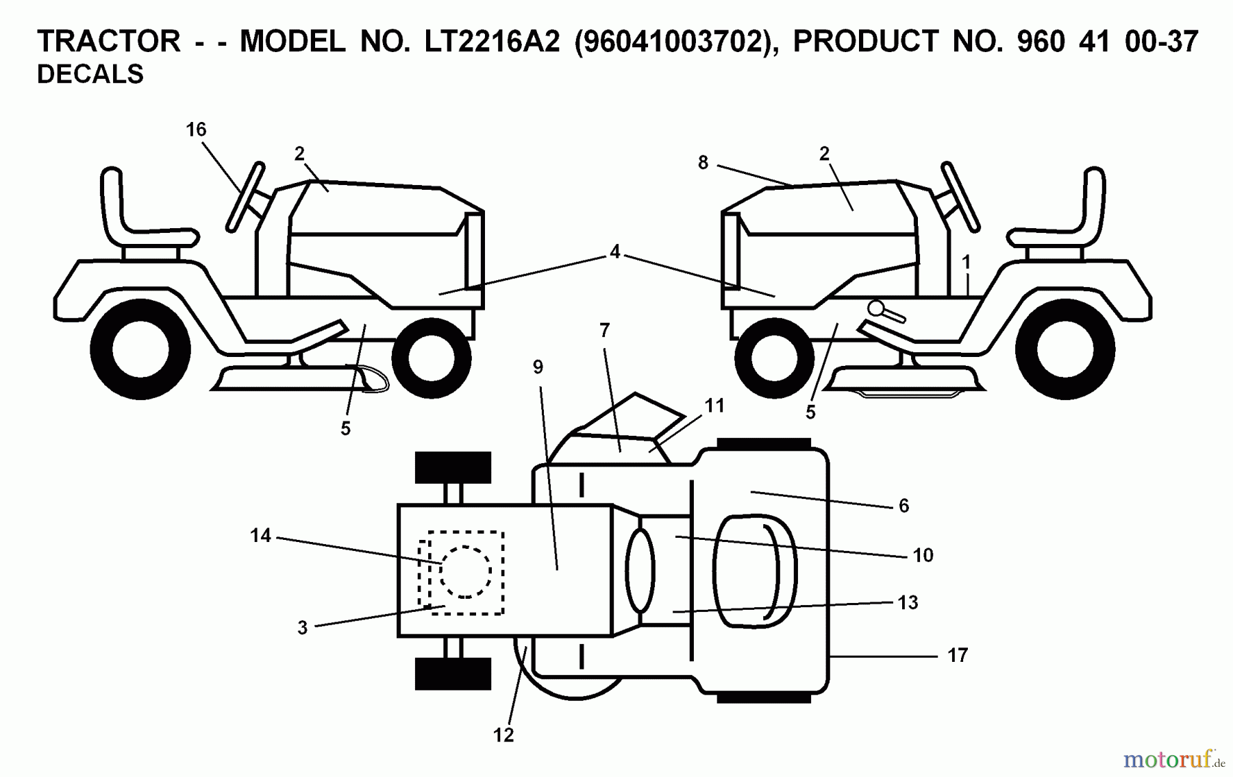 Jonsered Rasen und Garten Traktoren LT2216 A2 (96041003702) - Jonsered Lawn & Garden Tractor (2008-01) DECALS