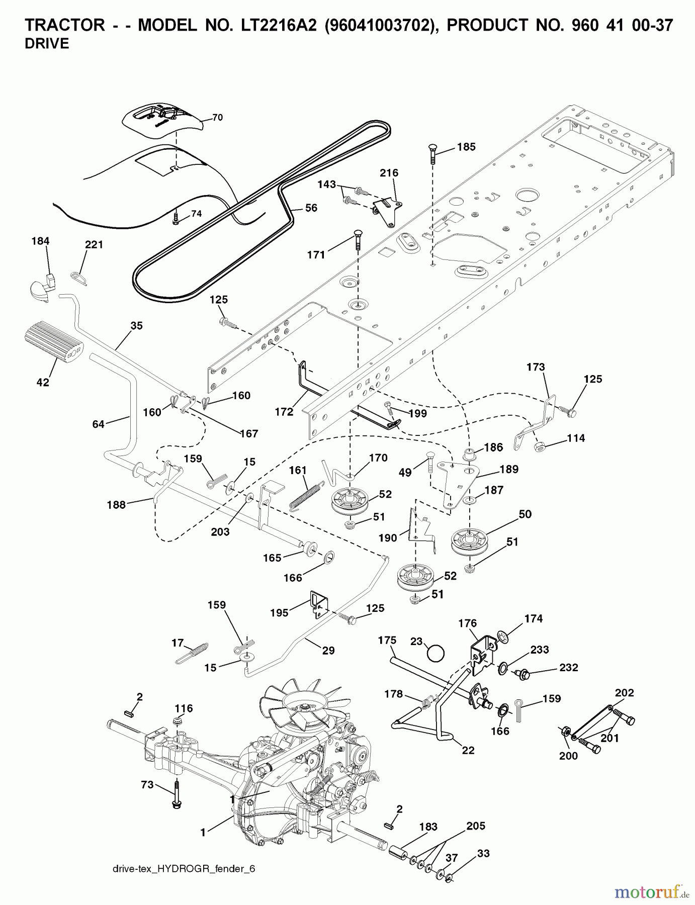 Jonsered Rasen und Garten Traktoren LT2216 A2 (96041003702) - Jonsered Lawn & Garden Tractor (2008-01) DRIVE
