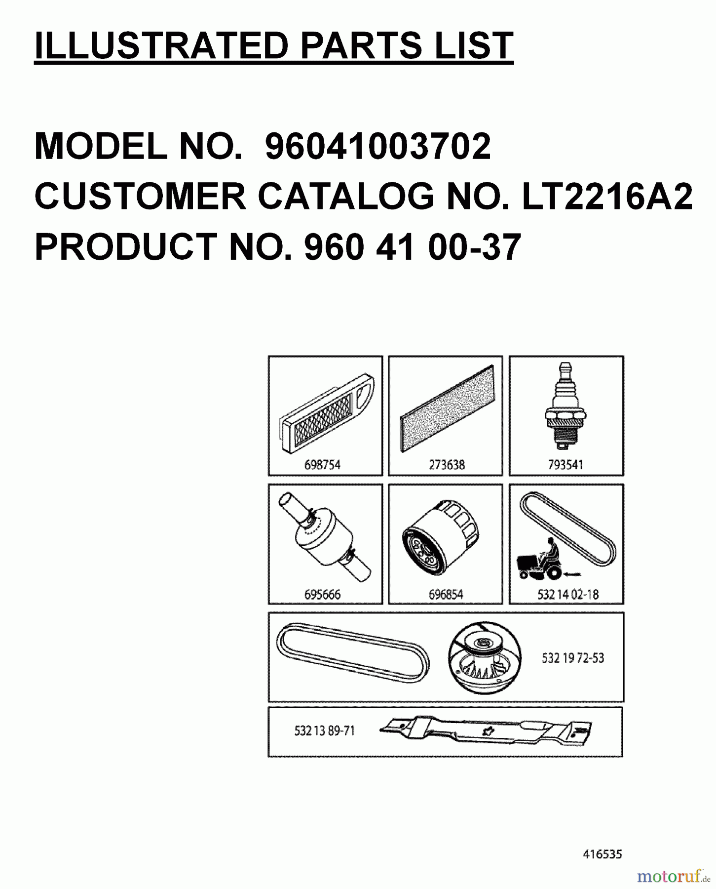 Jonsered Rasen und Garten Traktoren LT2216 A2 (96041003702) - Jonsered Lawn & Garden Tractor (2008-01) FREQUENTLY USED PARTS