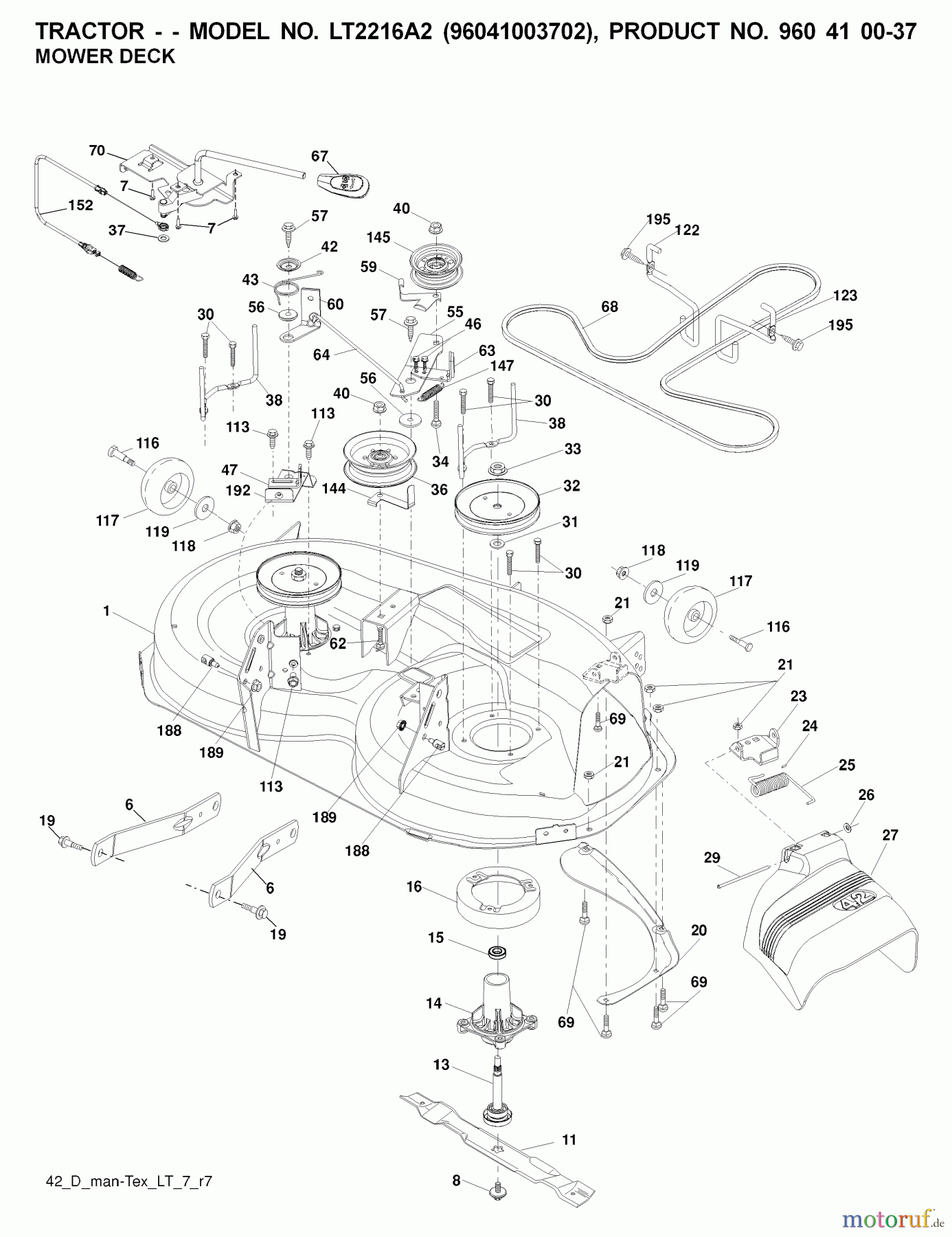 Jonsered Rasen und Garten Traktoren LT2216 A2 (96041003702) - Jonsered Lawn & Garden Tractor (2008-01) MOWER DECK / CUTTING DECK