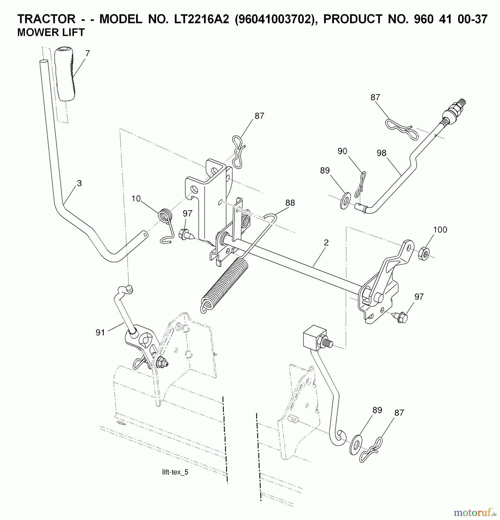 Jonsered Rasen und Garten Traktoren LT2216 A2 (96041003702) - Jonsered Lawn & Garden Tractor (2008-01) MOWER LIFT / DECK LIFT