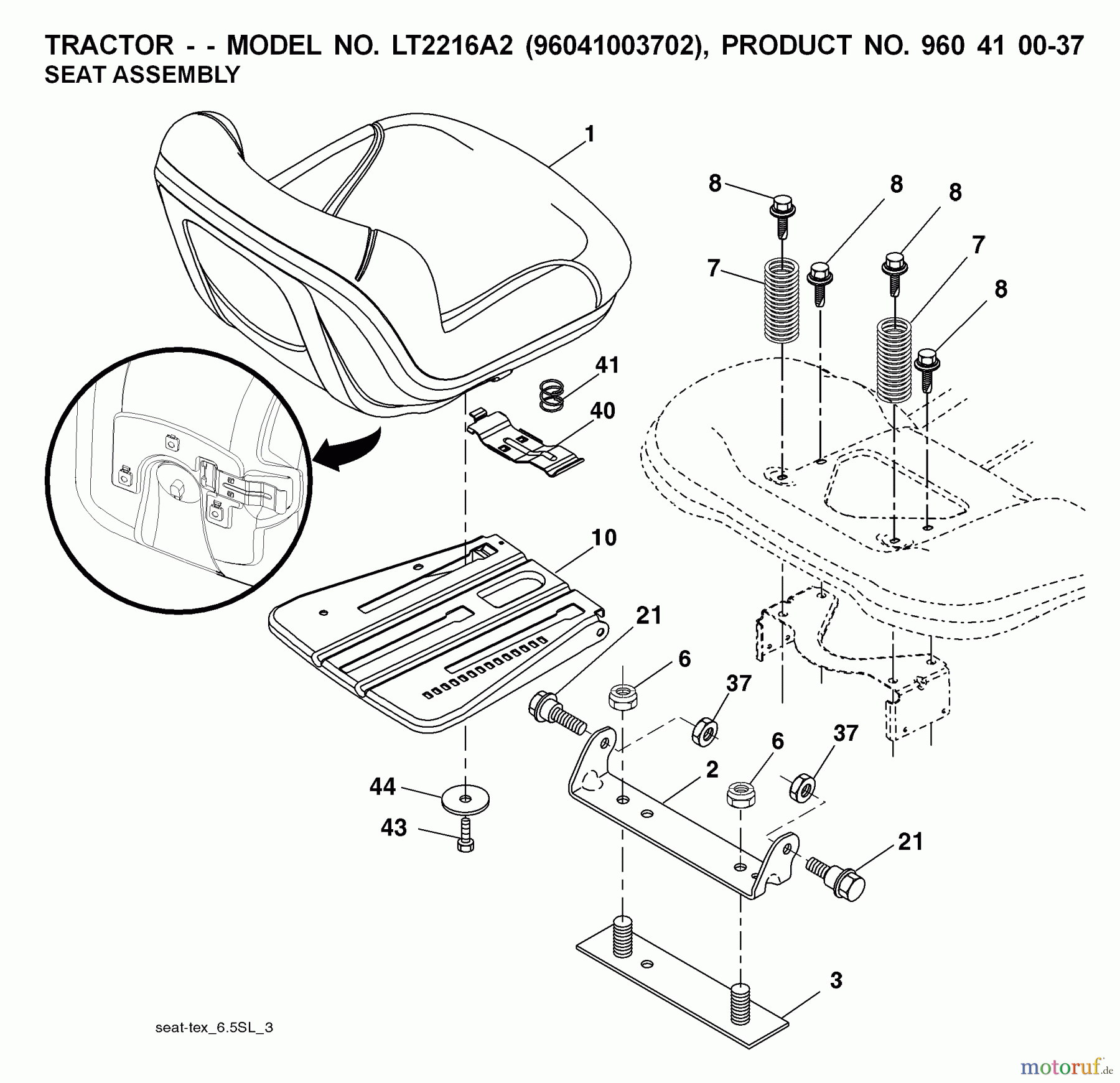 Jonsered Rasen und Garten Traktoren LT2216 A2 (96041003702) - Jonsered Lawn & Garden Tractor (2008-01) SEAT