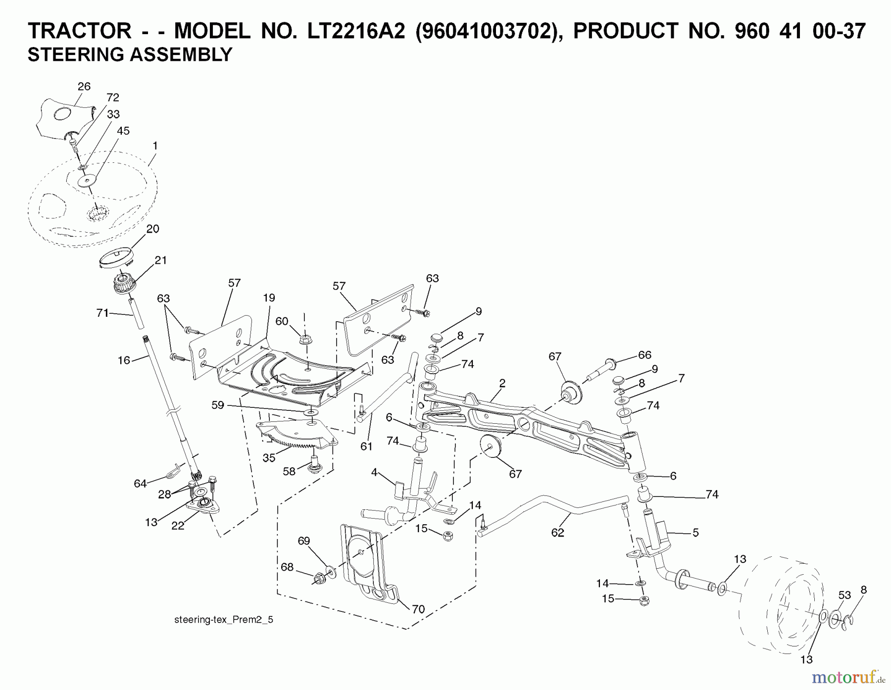 Jonsered Rasen und Garten Traktoren LT2216 A2 (96041003702) - Jonsered Lawn & Garden Tractor (2008-01) STEERING
