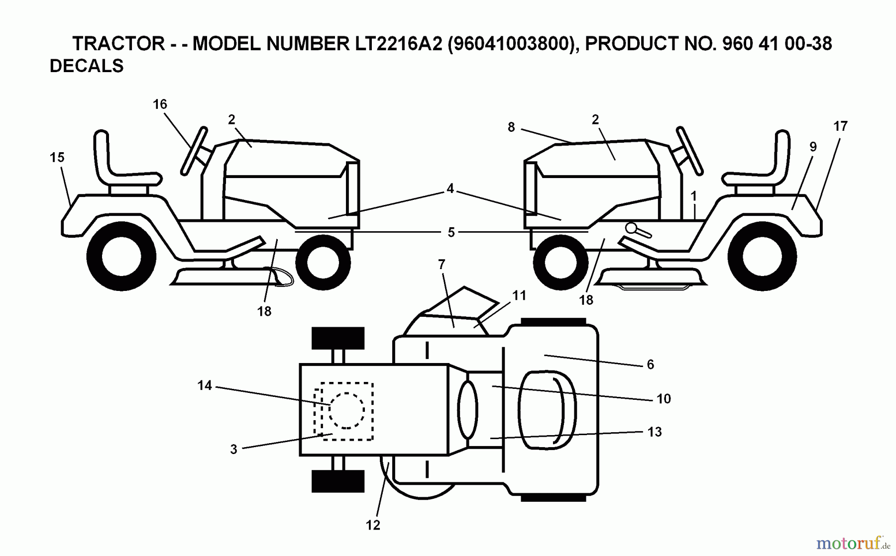 Jonsered Rasen und Garten Traktoren LT2216 A2 (96041003800) - Jonsered Lawn & Garden Tractor (2007-04) DECALS