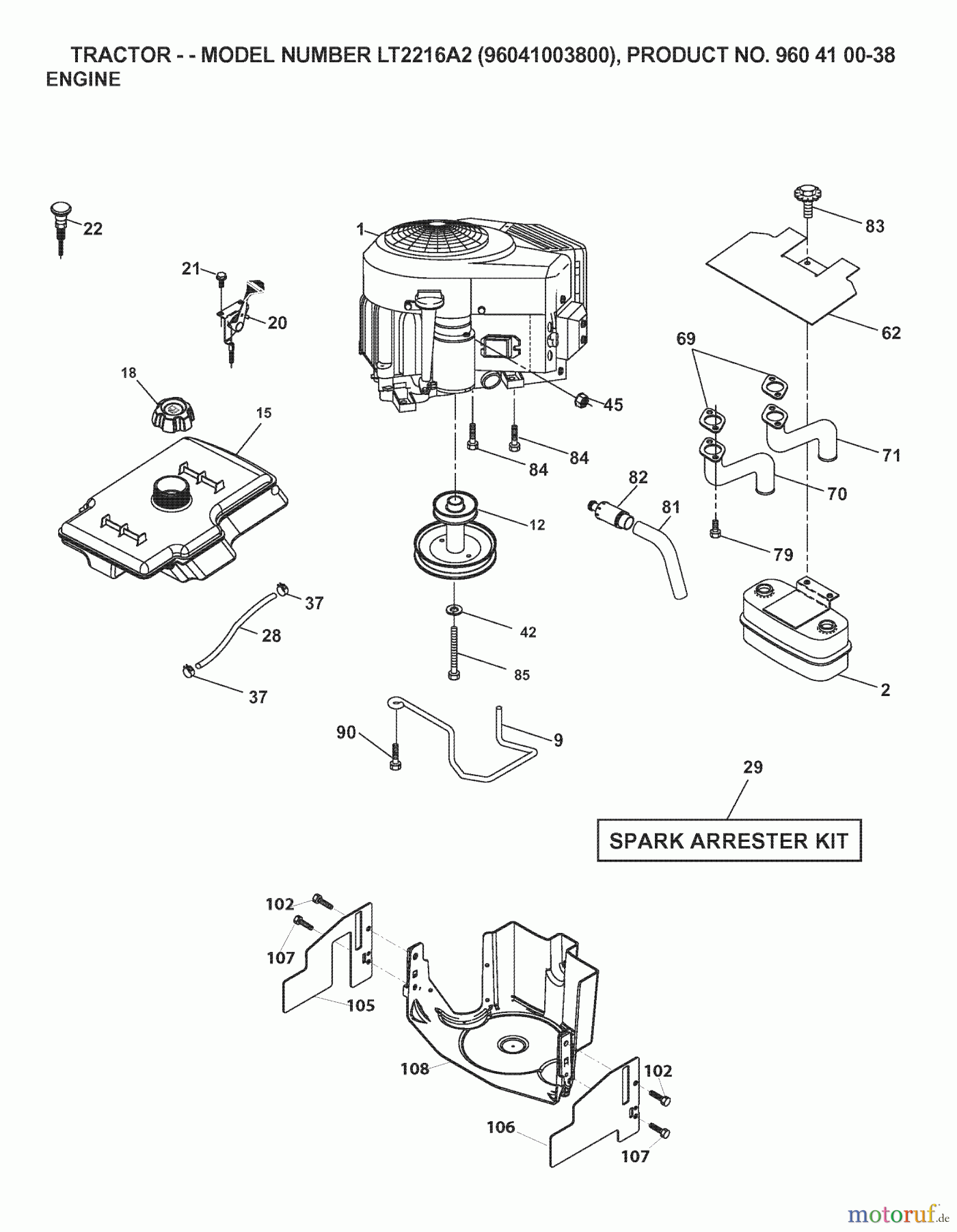 Jonsered Rasen und Garten Traktoren LT2216 A2 (96041003800) - Jonsered Lawn & Garden Tractor (2007-04) ENGINE