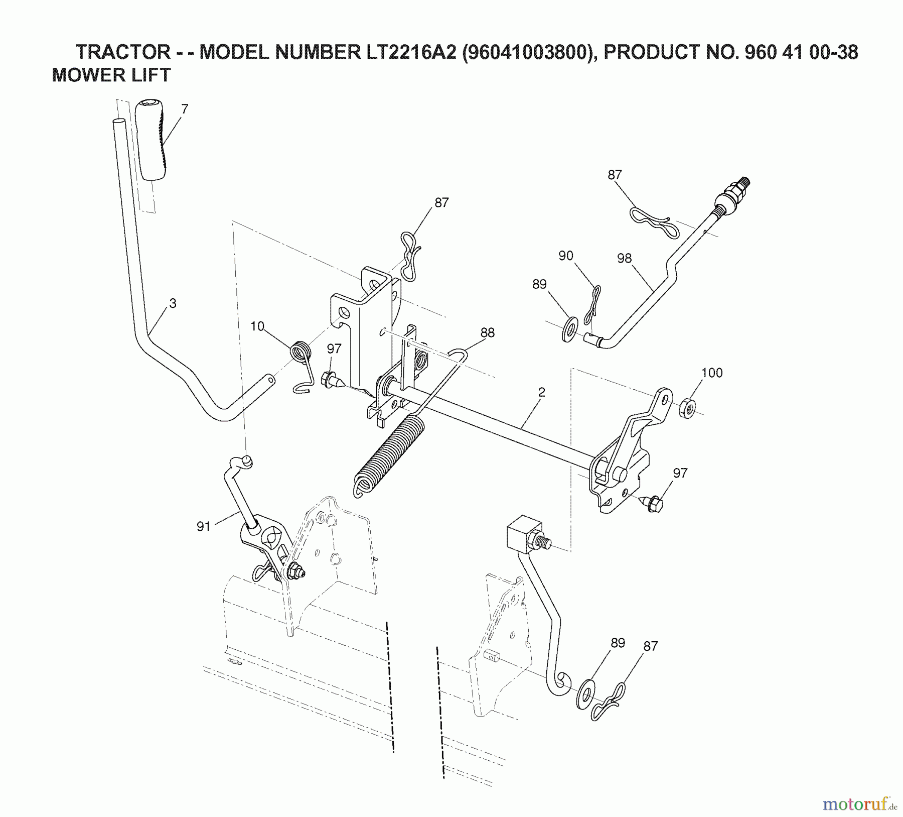 Jonsered Rasen und Garten Traktoren LT2216 A2 (96041003800) - Jonsered Lawn & Garden Tractor (2007-04) MOWER LIFT / DECK LIFT