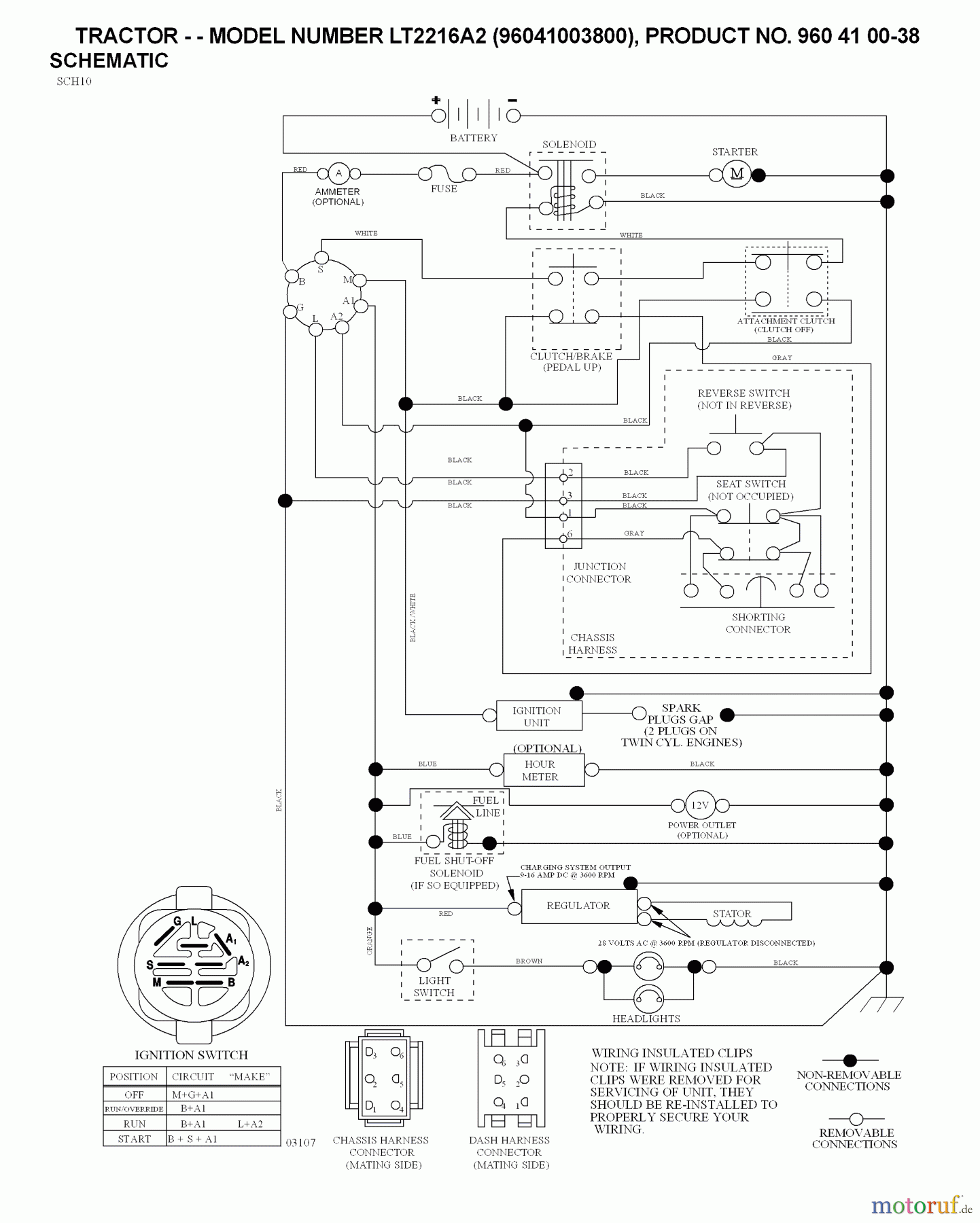 Jonsered Rasen und Garten Traktoren LT2216 A2 (96041003800) - Jonsered Lawn & Garden Tractor (2007-04) SCHEMATIC