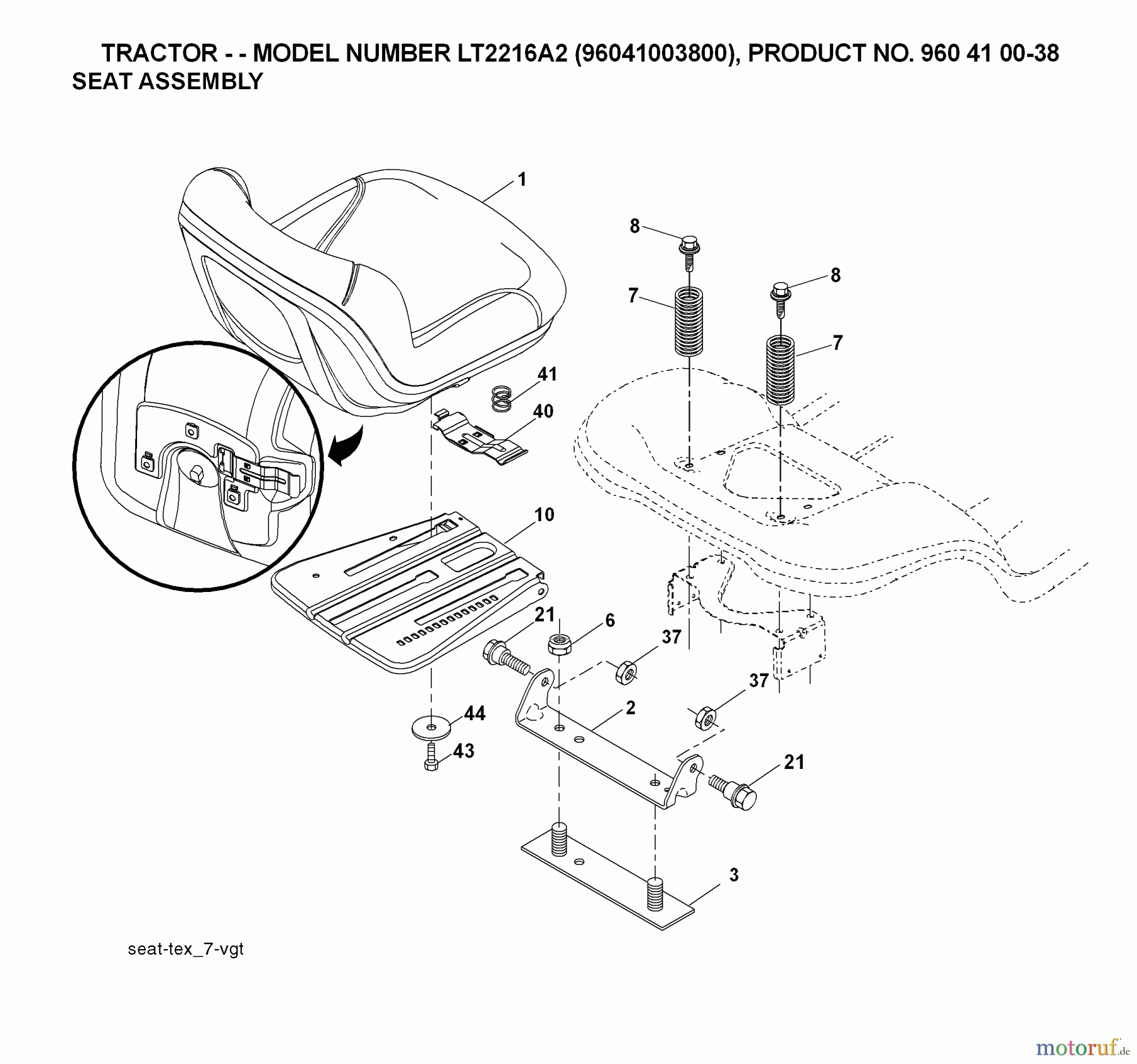 Jonsered Rasen und Garten Traktoren LT2216 A2 (96041003800) - Jonsered Lawn & Garden Tractor (2007-04) SEAT