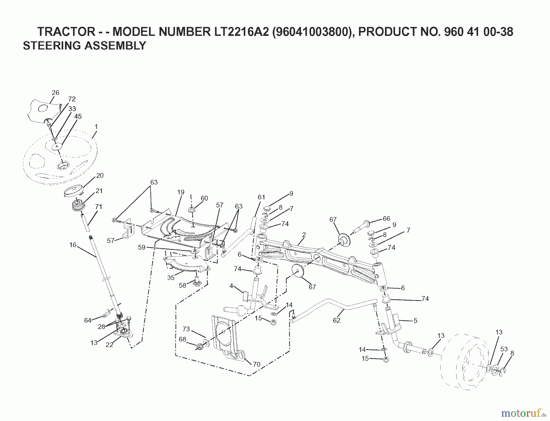 Jonsered Rasen und Garten Traktoren LT2216 A2 (96041003800) - Jonsered Lawn & Garden Tractor (2007-04) STEERING
