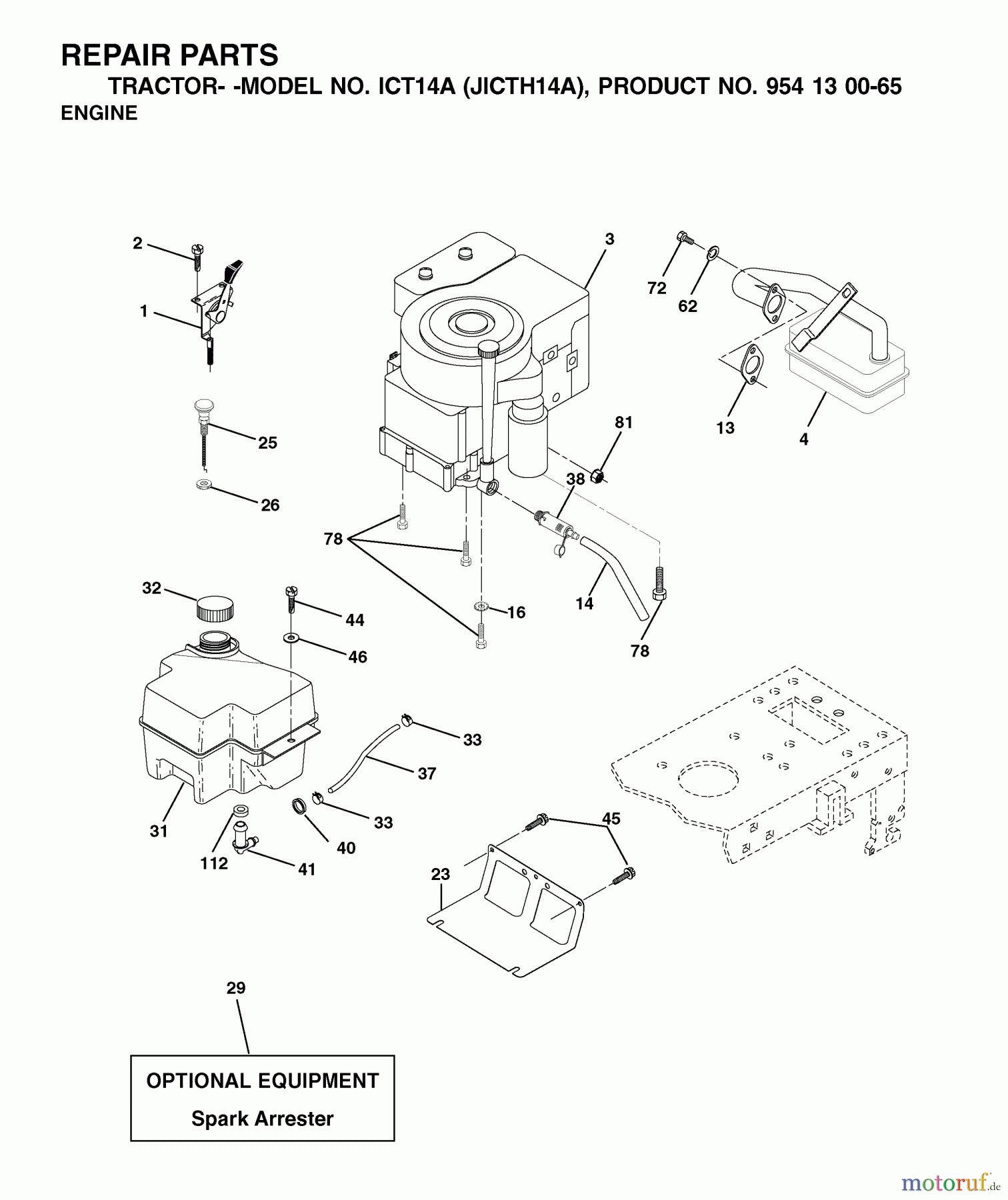Jonsered Rasen und Garten Traktoren ICT14A (JICTH14A, 954130065) - Jonsered Lawn & Garden Tractor (2002-02) ENGINE