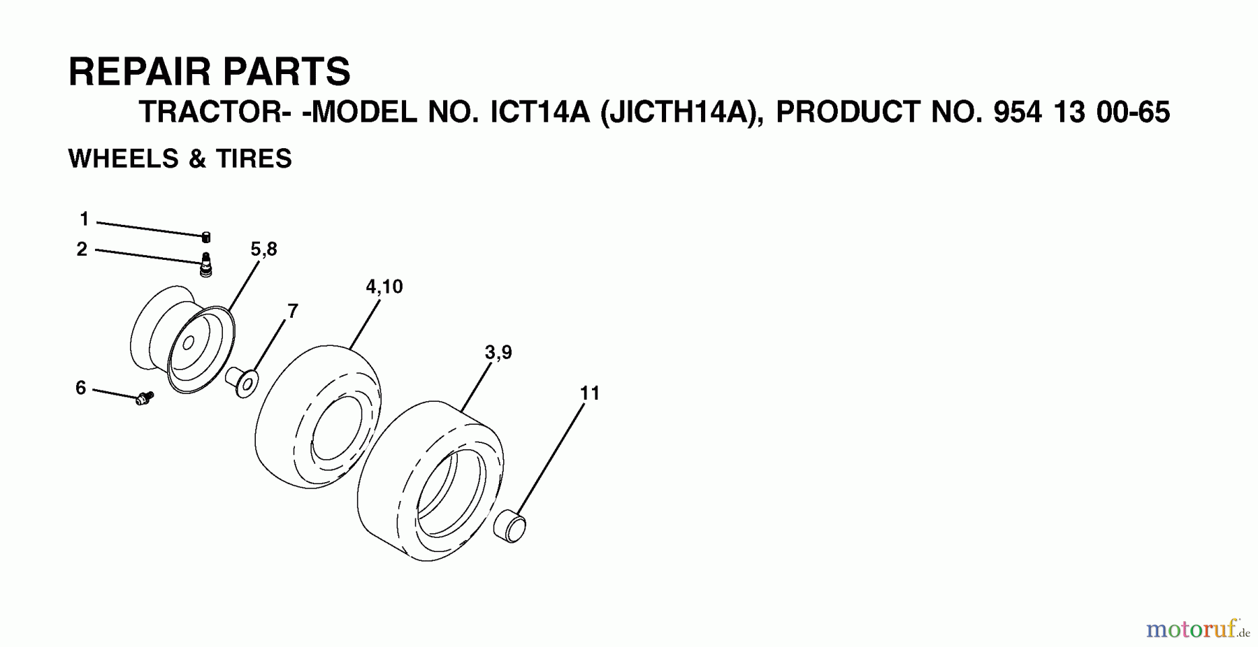 Jonsered Rasen und Garten Traktoren ICT14A (JICTH14A, 954130065) - Jonsered Lawn & Garden Tractor (2002-02) WHEELS TIRES
