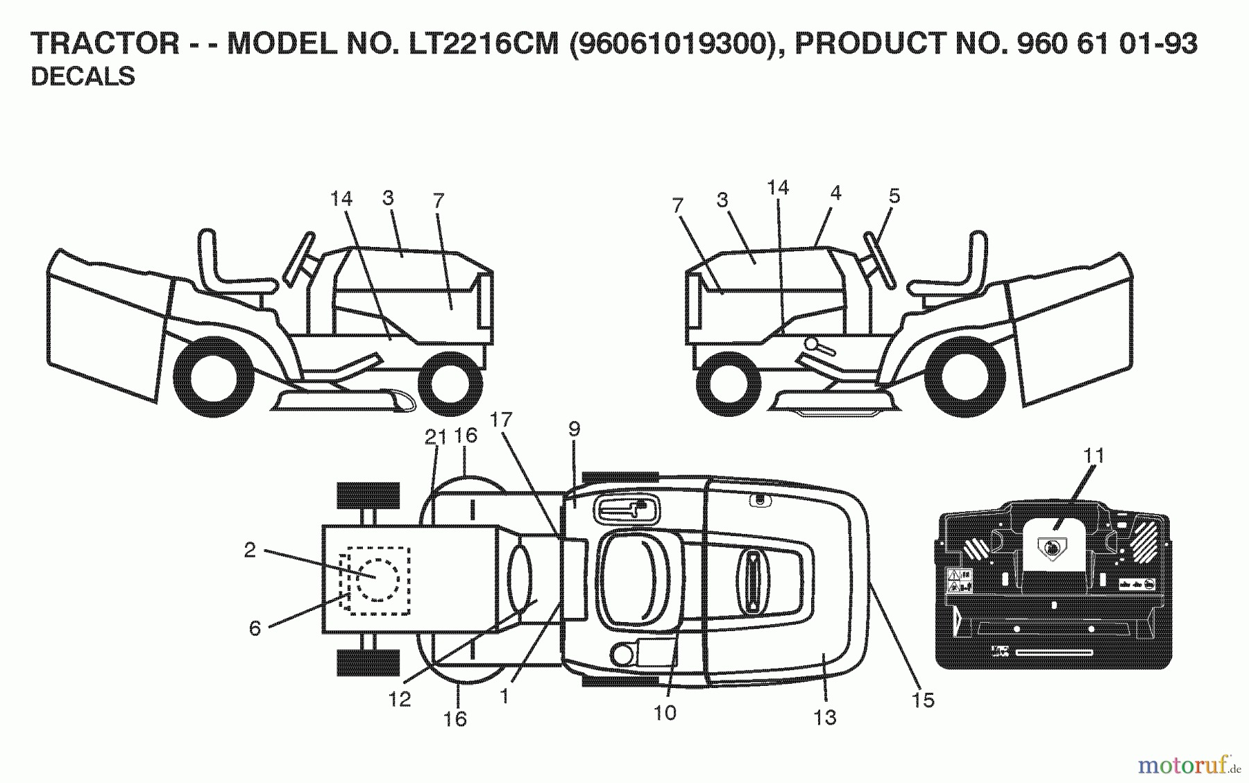 Jonsered Rasen und Garten Traktoren LT2216 CM (96061019300) - Jonsered Lawn & Garden Tractor (2008-07) DECALS