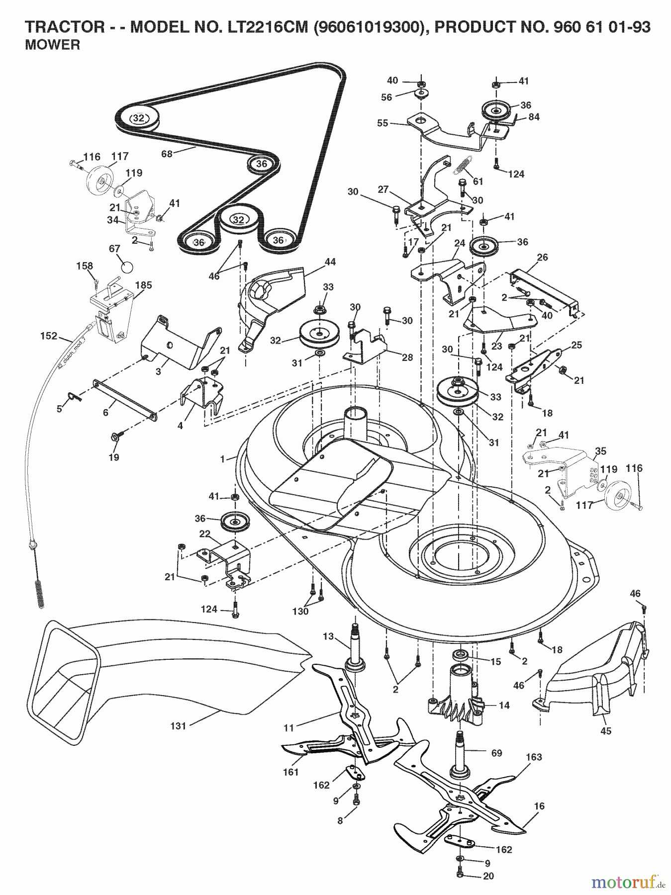 Jonsered Rasen und Garten Traktoren LT2216 CM (96061019300) - Jonsered Lawn & Garden Tractor (2008-07) MOWER DECK / CUTTING DECK