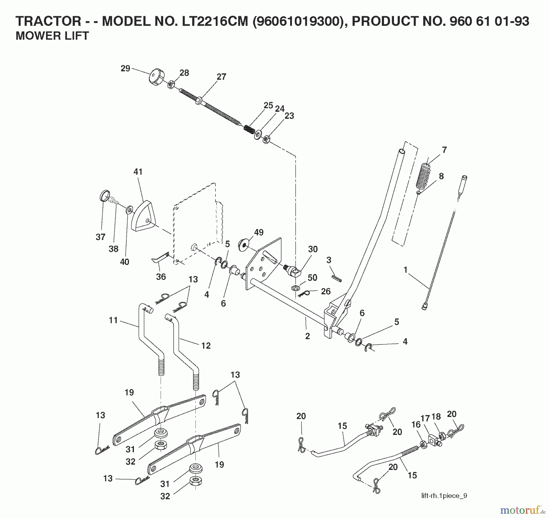 Jonsered Rasen und Garten Traktoren LT2216 CM (96061019300) - Jonsered Lawn & Garden Tractor (2008-07) MOWER LIFT / DECK LIFT