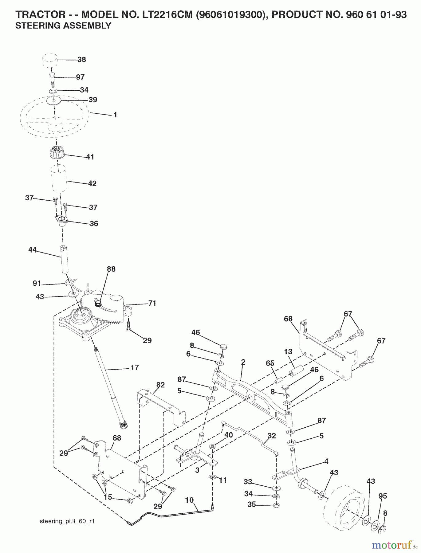 Jonsered Rasen und Garten Traktoren LT2216 CM (96061019300) - Jonsered Lawn & Garden Tractor (2008-07) STEERING