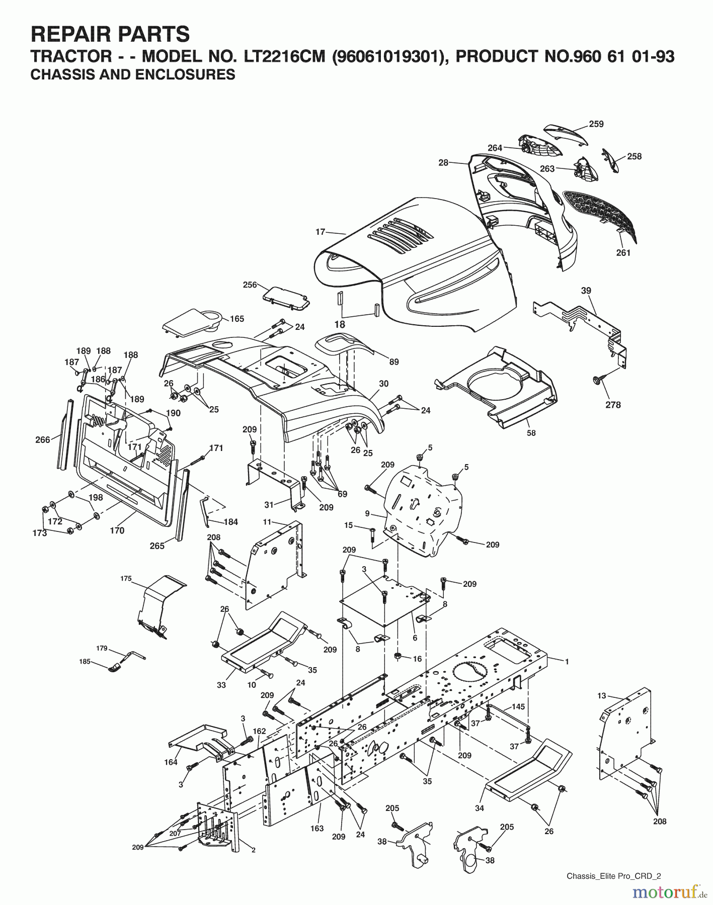 Jonsered Rasen und Garten Traktoren LT2216 CM (96061019301) - Jonsered Lawn & Garden Tractor (2007-04) CHASSIS ENCLOSURES