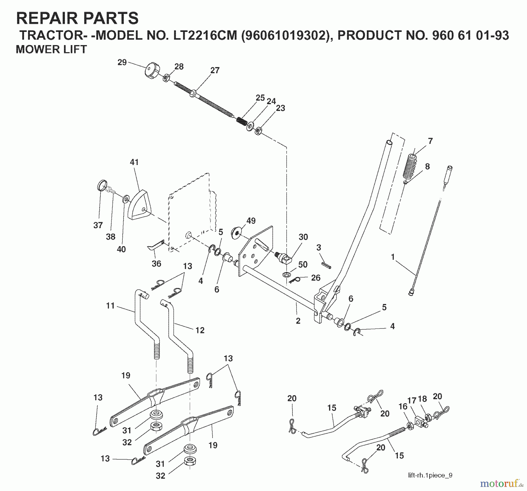  Jonsered Rasen  und Garten Traktoren LT2216 CM (96061019302) - Jonsered Lawn & Garden Tractor (2007-11) MOWER LIFT / DECK LIFT