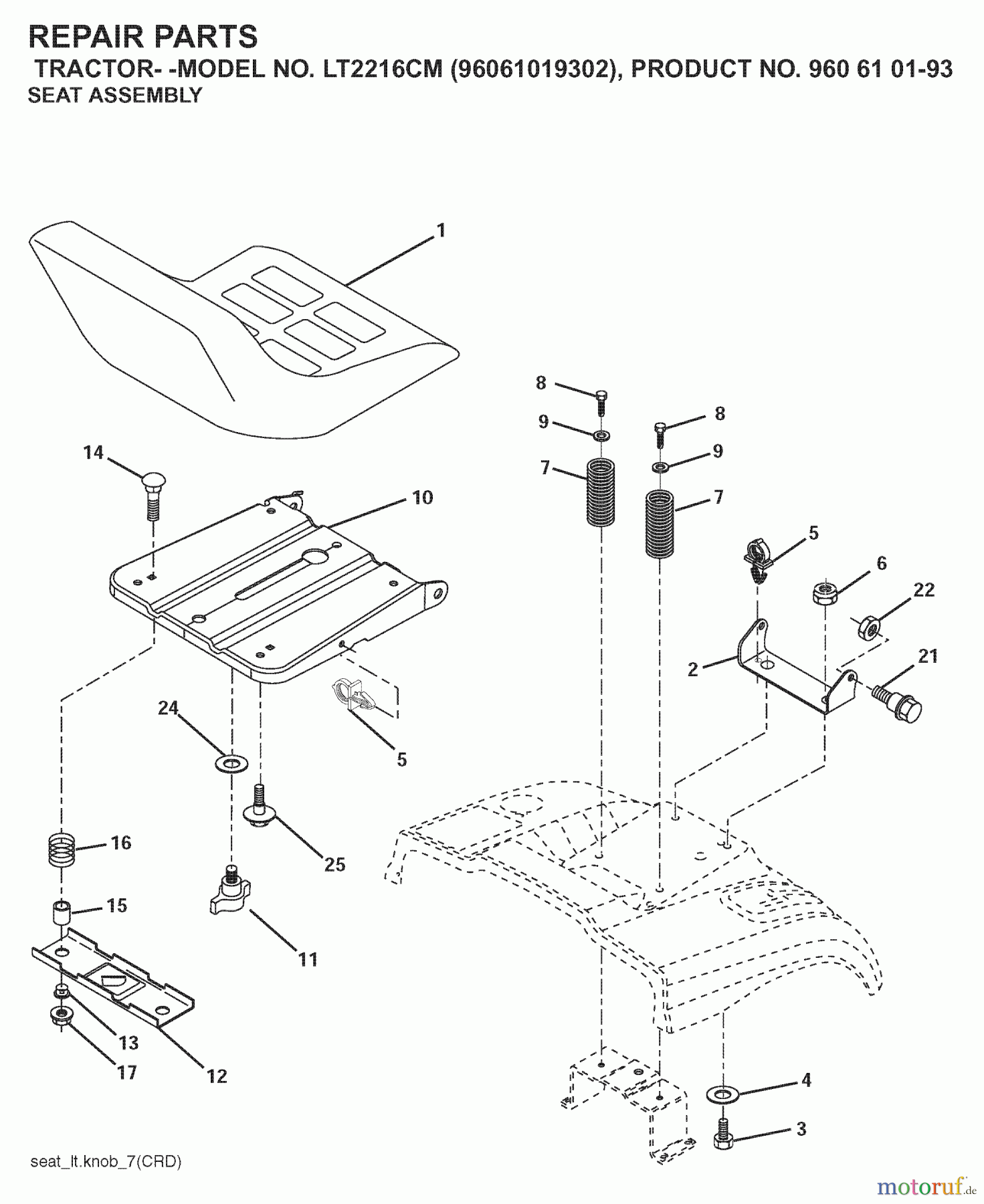 Jonsered Rasen und Garten Traktoren LT2216 CM (96061019302) - Jonsered Lawn & Garden Tractor (2007-11) SEAT