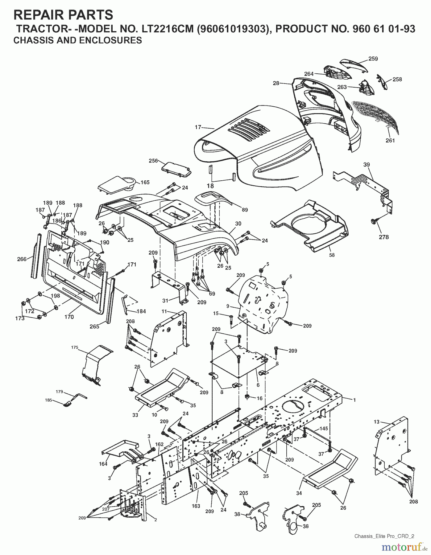 Jonsered Rasen und Garten Traktoren LT2216 CM (96061019303) - Jonsered Lawn & Garden Tractor (2007-09) CHASSIS ENCLOSURES