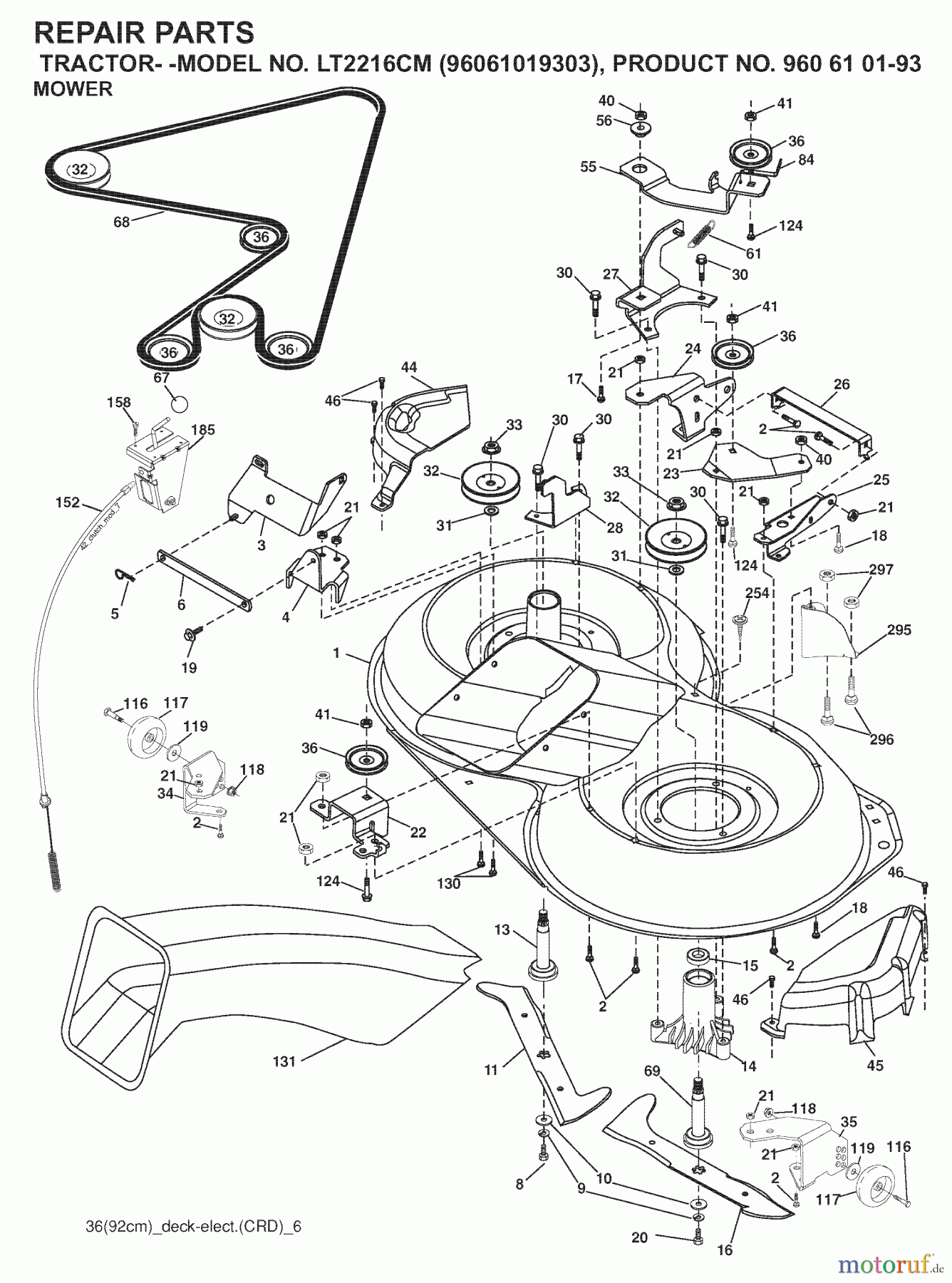  Jonsered Rasen  und Garten Traktoren LT2216 CM (96061019303) - Jonsered Lawn & Garden Tractor (2007-09) MOWER DECK / CUTTING DECK