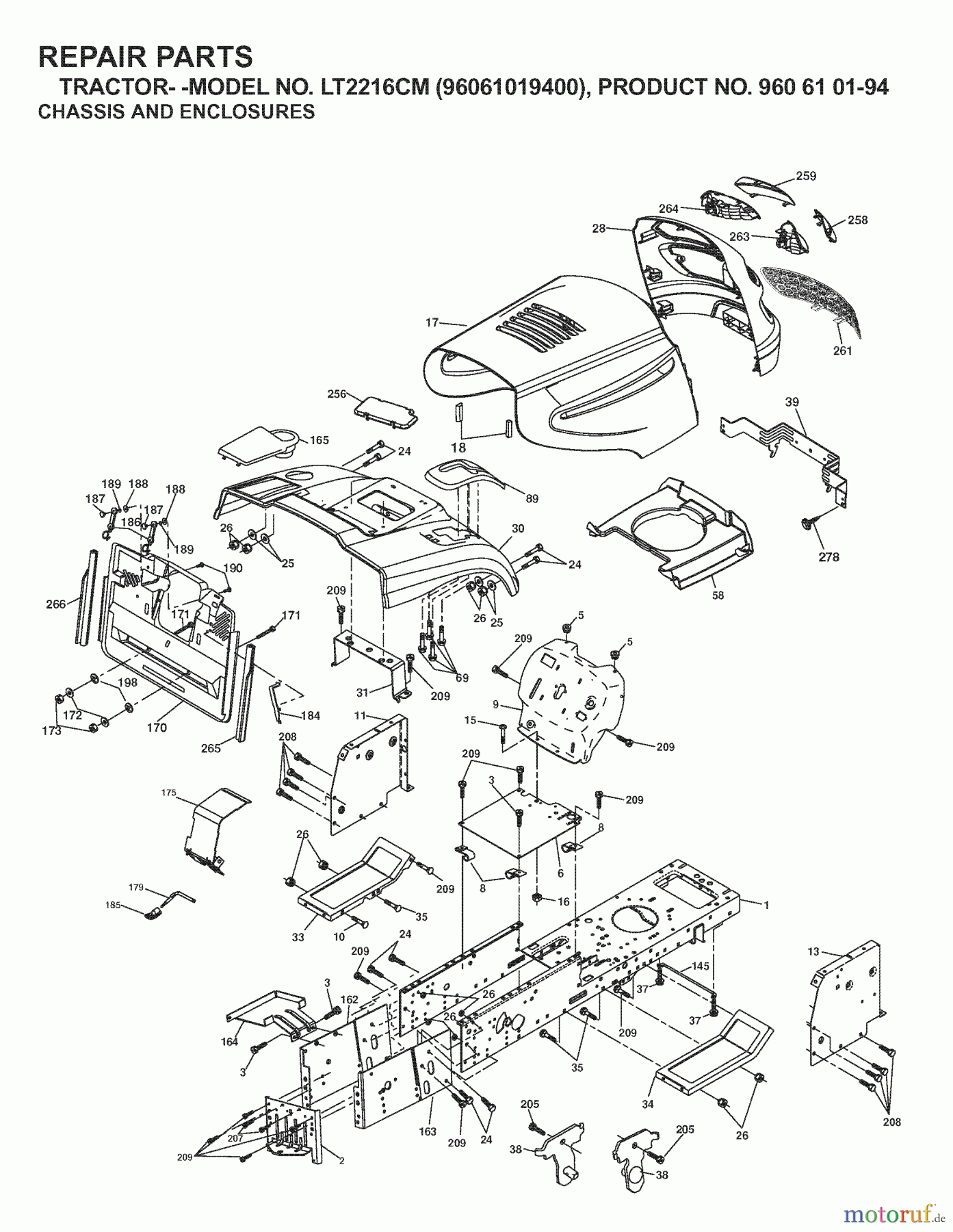 Jonsered Rasen und Garten Traktoren LT2216 CM (96061019400) - Jonsered Lawn & Garden Tractor (2007-02) CHASSIS ENCLOSURES