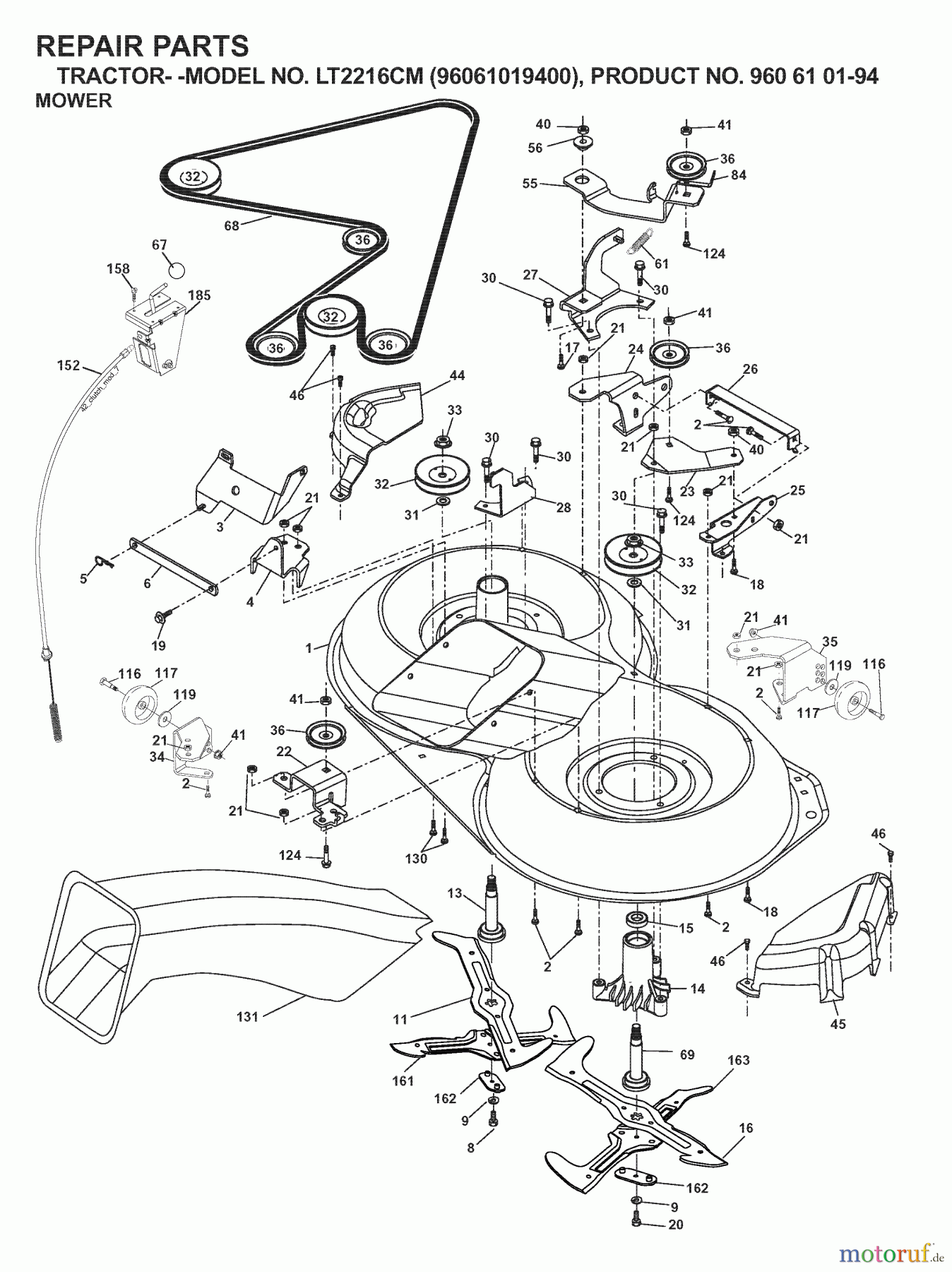 Jonsered Rasen und Garten Traktoren LT2216 CM (96061019400) - Jonsered Lawn & Garden Tractor (2007-02) MOWER DECK / CUTTING DECK