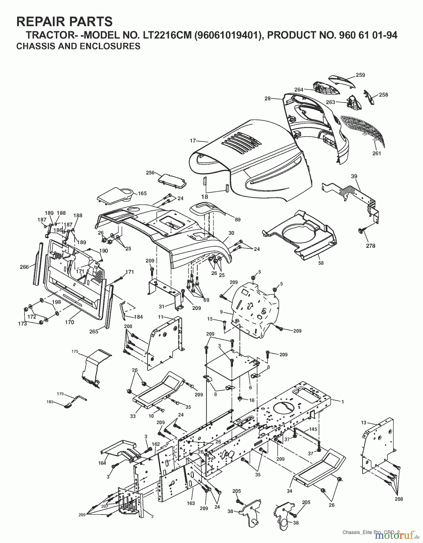 Jonsered Rasen und Garten Traktoren LT2216 CM (96061019401) - Jonsered Lawn & Garden Tractor (2007-04) CHASSIS ENCLOSURES