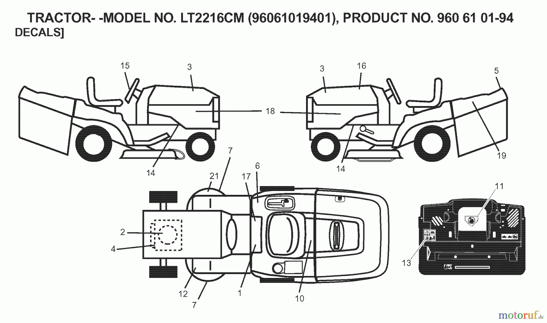  Jonsered Rasen  und Garten Traktoren LT2216 CM (96061019401) - Jonsered Lawn & Garden Tractor (2007-04) DECALS
