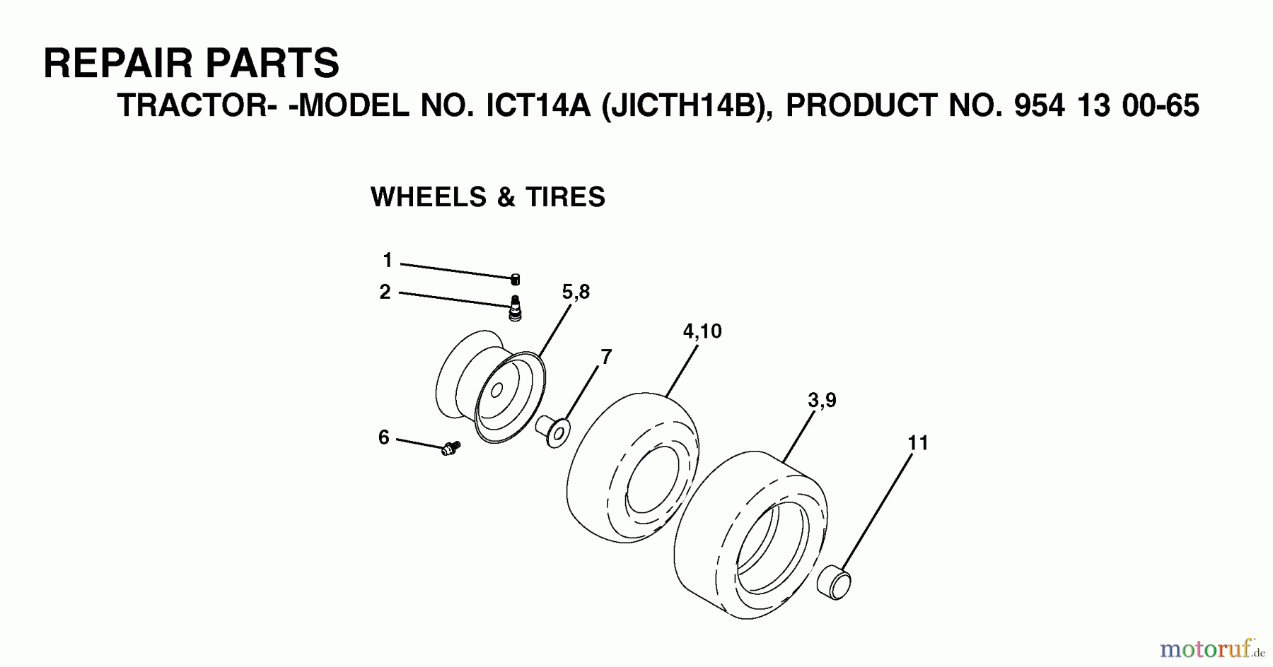 Jonsered Rasen und Garten Traktoren ICT14A (JICTH14B, 954130065) - Jonsered Lawn & Garden Tractor (2002-02) WHEELS TIRES