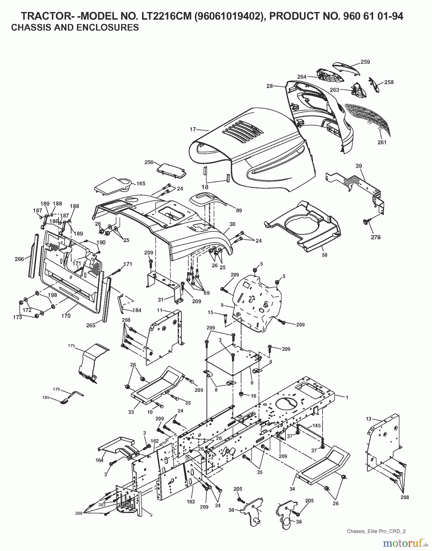 Jonsered Rasen und Garten Traktoren LT2216 CM (96061019402) - Jonsered Lawn & Garden Tractor (2007-05) CHASSIS ENCLOSURES