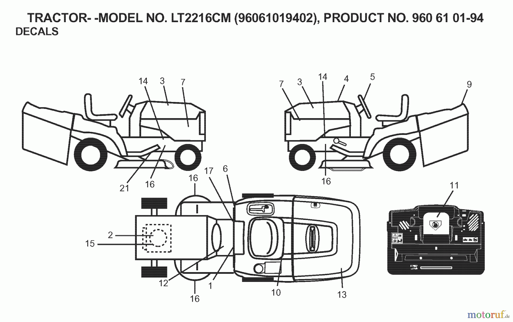 Jonsered Rasen und Garten Traktoren LT2216 CM (96061019402) - Jonsered Lawn & Garden Tractor (2007-05) DECALS