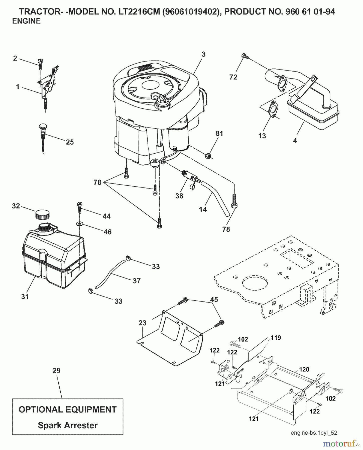 Jonsered Rasen und Garten Traktoren LT2216 CM (96061019402) - Jonsered Lawn & Garden Tractor (2007-05) ENGINE