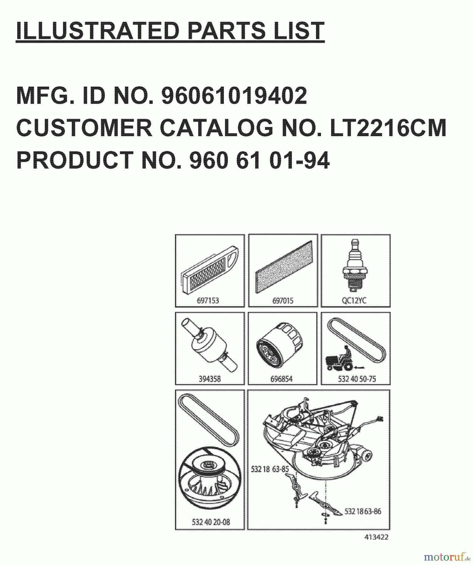 Jonsered Rasen und Garten Traktoren LT2216 CM (96061019402) - Jonsered Lawn & Garden Tractor (2007-05) FREQUENTLY USED PARTS