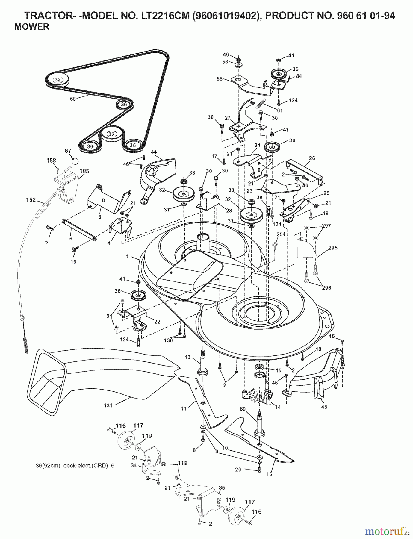  Jonsered Rasen  und Garten Traktoren LT2216 CM (96061019402) - Jonsered Lawn & Garden Tractor (2007-05) MOWER DECK / CUTTING DECK