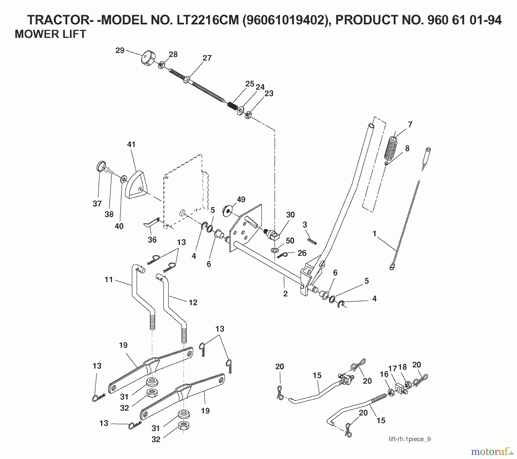  Jonsered Rasen  und Garten Traktoren LT2216 CM (96061019402) - Jonsered Lawn & Garden Tractor (2007-05) MOWER LIFT / DECK LIFT