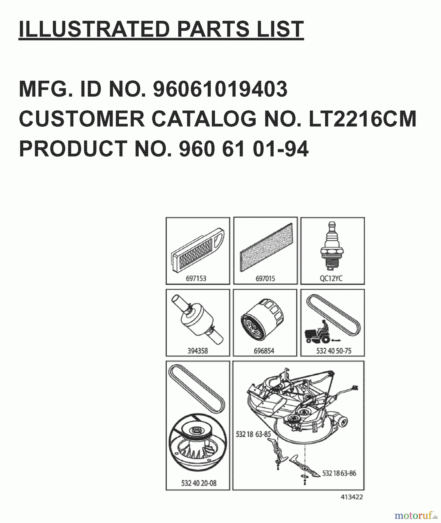 Jonsered Rasen und Garten Traktoren LT2216 CM (96061019403) - Jonsered Lawn & Garden Tractor (2007-09) FREQUENTLY USED PARTS