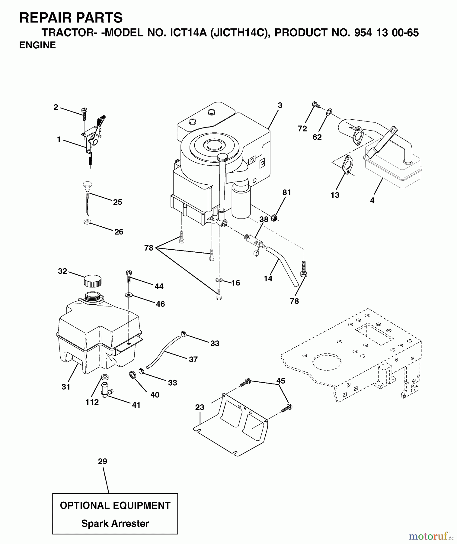 Jonsered Rasen und Garten Traktoren ICT14A (JICTH14C, 954130065) - Jonsered Lawn & Garden Tractor (2002-03) ENGINE