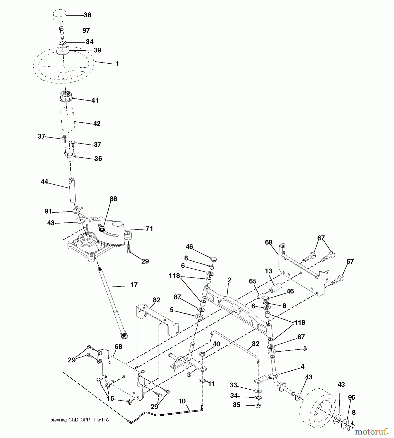 Jonsered Rasen und Garten Traktoren LT2216 CM (96061023701) - Jonsered Lawn & Garden Tractor (2009-01) STEERING