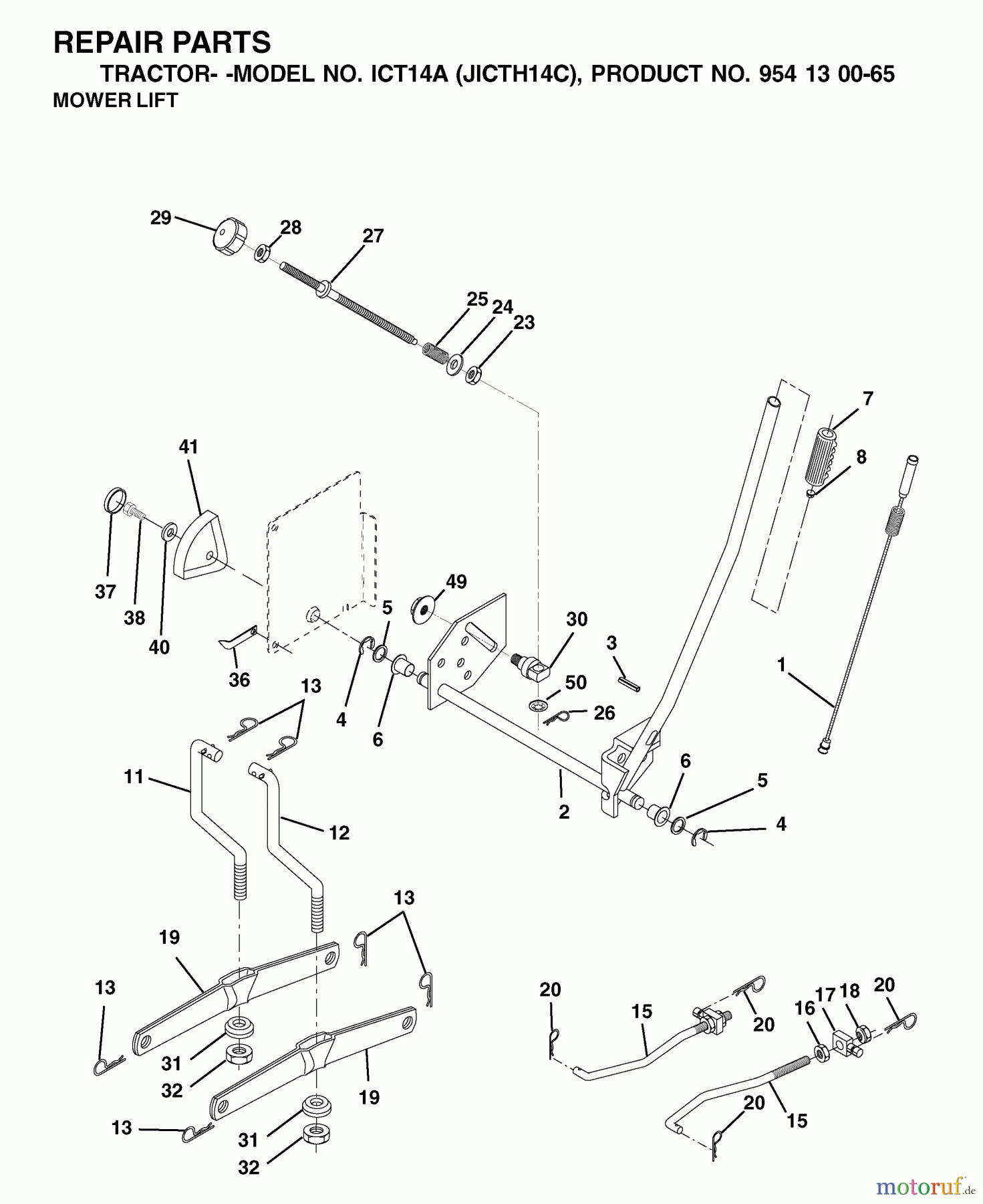  Jonsered Rasen  und Garten Traktoren ICT14A (JICTH14C, 954130065) - Jonsered Lawn & Garden Tractor (2002-03) MOWER LIFT / DECK LIFT